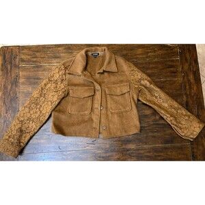 Express Cropped Jacket Womens Medium Lace Sleeves Shacket  Buttons Boxy